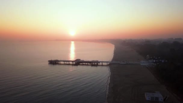 Foggy Sunrise Sea Hazy Morning Orange Sun Drone Footage Shot — Wideo stockowe