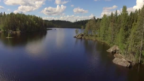 Very Beautiful Aerial Video Finnish Lake Forests Summer Time Two — Vídeos de Stock
