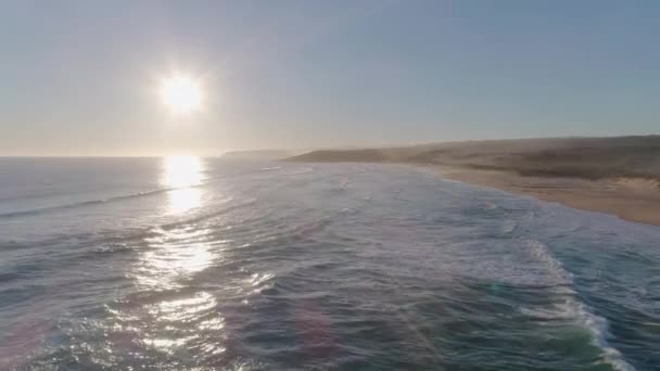 Aerial Shot Sunset Beach Waves Crash Shore South Australia — Stock Video