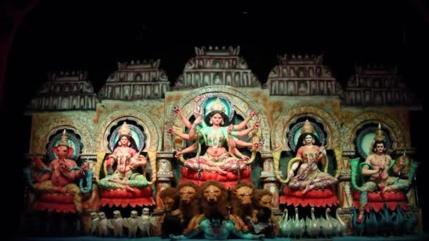 Escultura Dioses Indios Diosa Durga Festival Durga Puja Con Luces — Vídeo de stock