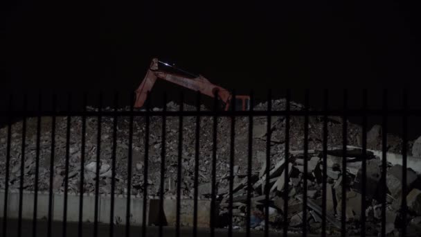 Concrete Rubble Excavator Night Close — Stockvideo