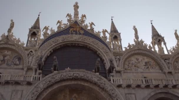 Historische Fassade Der Basilica San Marco Morgens Venedig Italien — Stockvideo