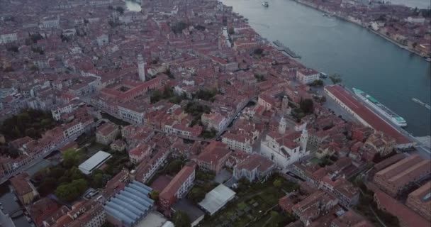 Wide Aerial Shot Venice San Marco Dusk — Video