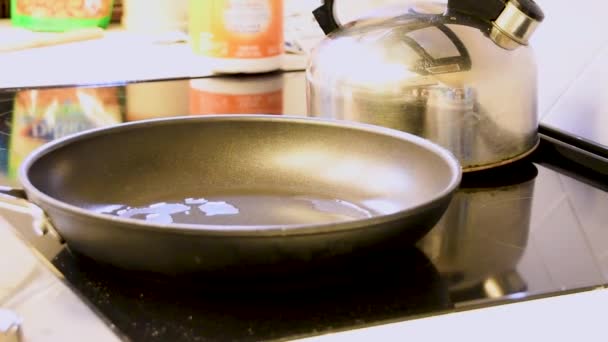 Oil Heats Frying Pan — Stock Video