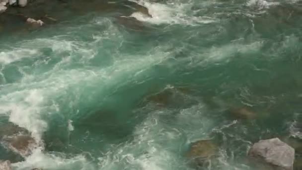 Bajando Por Río Azul Claro Lleno Agua Mientras Fluye Entre — Vídeo de stock