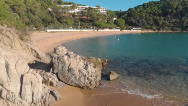 Costa Brava Beach Aerial Drone Paradise Turquoise Green Lloret Mar — Video