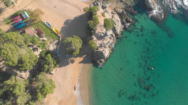 Costa Brava Beach Aerial Drone Paradise Turquoise Green Lloret Mar — Stock Video