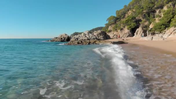 Costa Brava Beach Aerial Drone Paradise Turquoise Green Lloret Mar — Vídeo de stock