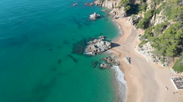 Costa Brava Beach Aerial Drone Paradise Turquoise Green Lloret Mar — Stockvideo