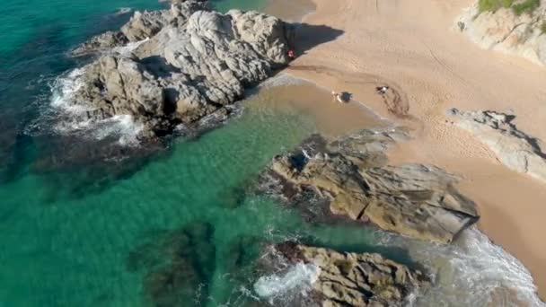 Costa Brava Beach Aerial Drone Paradise Turquoise Green Lloret Mar — Stockvideo