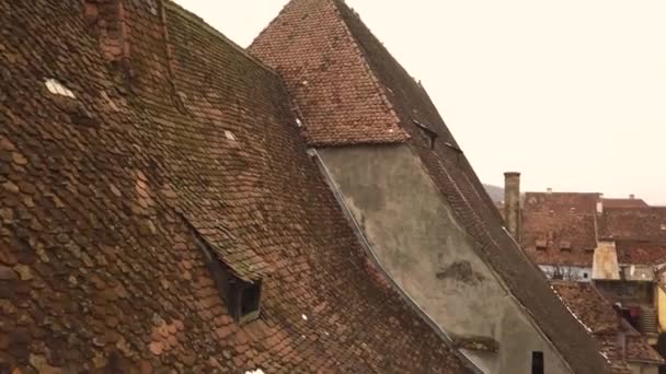 Drone Shot Slant Motion Capturing Rooftop Vintage Architechture Some Residual — Stockvideo