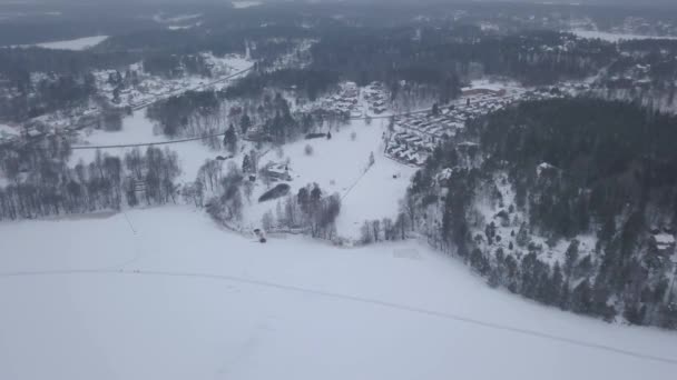 Wide Angle View Slow Panning Motion Looking Winter Landscape Small — Stockvideo