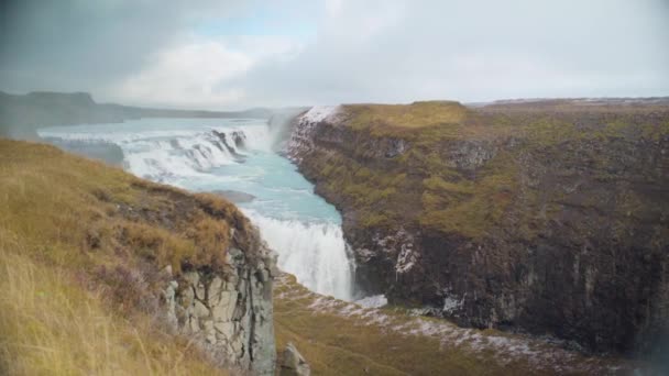 High Angle View Gullfoss Waterfalls Iceland — Stock video