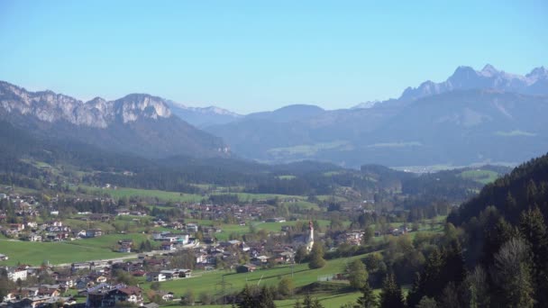 Panoramic Shot Valley Alps Austria Mountains Background — Stockvideo