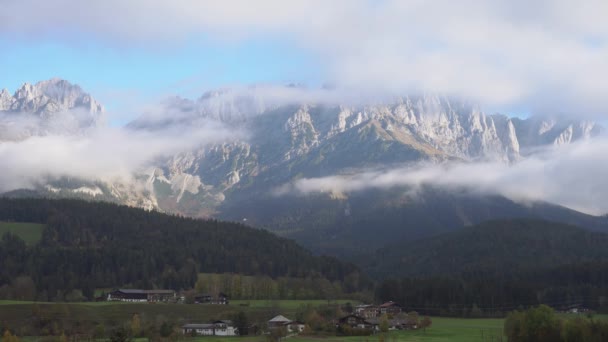Foggy Morning Mountains Panorama View Alps Tyrol — Stockvideo