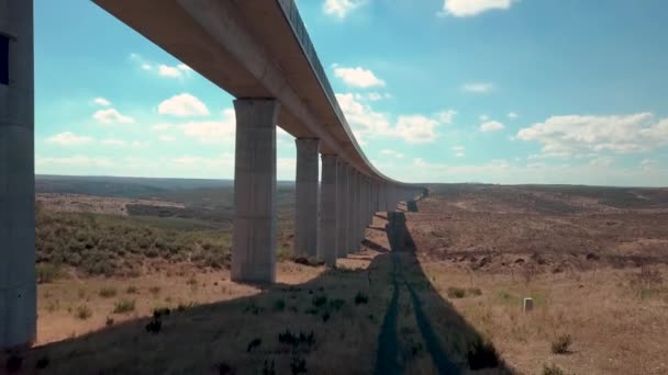 Aerial View Viaduct Trains Spain — Stockvideo
