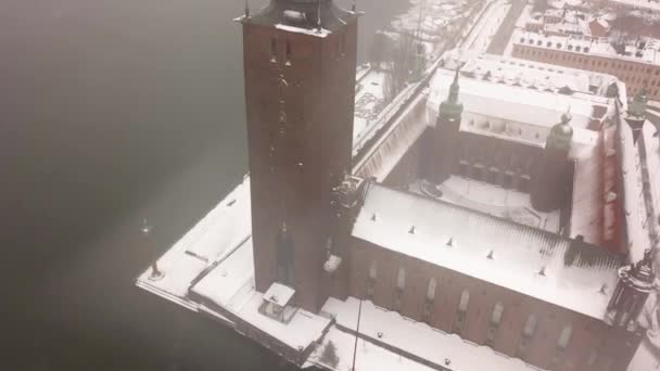 Revolvierender Blick Auf Die Historische Stockholmer Stadt Wintersturm — Stockvideo