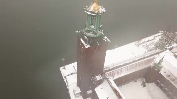 Soepel Draaiende Drone Beelden Van Het Prachtige Stadhuis Zweedse Hoofdstad — Stockvideo