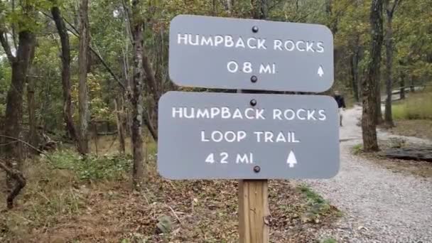 Two Men Hike Path Visiting Humpback Rocks Virginia Appalachian Trail — Stock video