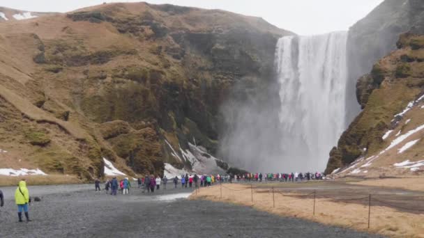 Scatto Statico Rallentatore Molte Persone Che Godono Vista Della Cascata — Video Stock