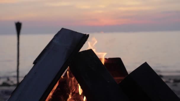 Fogueira Praia Pôr Sol Ásia Movimento Ultra Lento — Vídeo de Stock