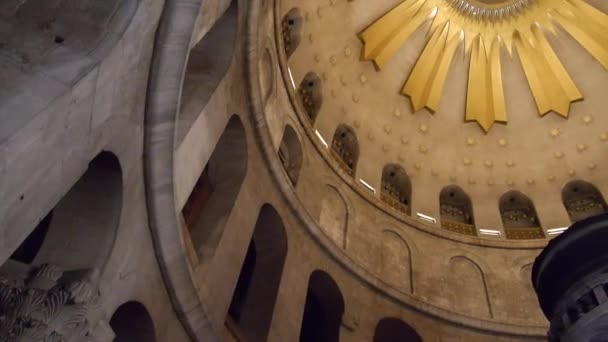 Vista Guardando Soffitto Decorato Della Cupola Sopra Tomba Vuota Gesù — Video Stock