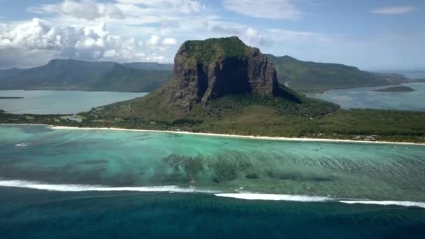 Drone Shot Panning Right Morne Brabant Mountain Mauritius Island — Wideo stockowe