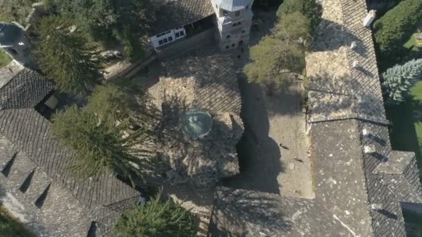 Aerial Footage View Roofs Great Troyan Monastery Mountains Balkans — Αρχείο Βίντεο