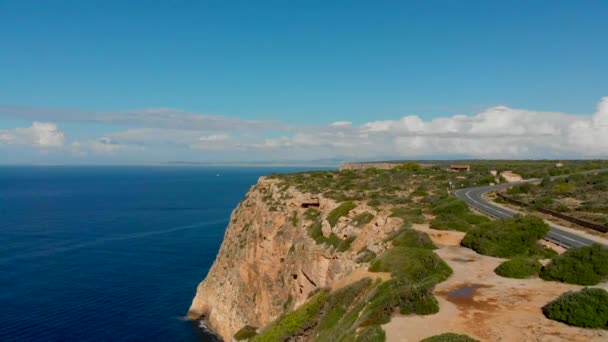 Menaiki Rekaman Drone Dari Tebing Yang Indah Dengan Laut Latar — Stok Video