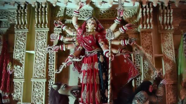 Splendidamente Decorato Dea Indù Durga Nel Tempio Pandal Nel Festival — Video Stock