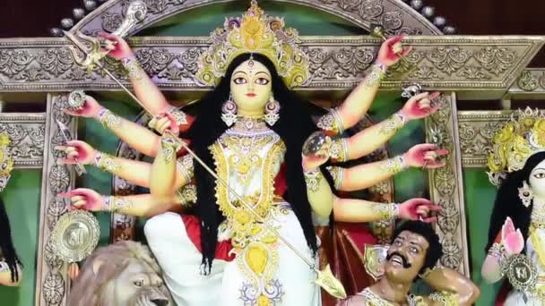 Süßes Gesicht Der Hinduistischen Göttin Maa Durga Als Idol Oder — Stockvideo