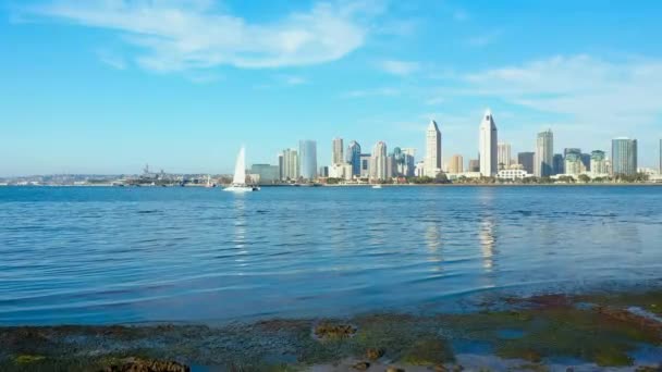 Widok Lotu Ptaka Zatokę San Diego Panoramą Miasta Tle — Wideo stockowe