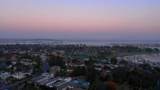 180 Degree Aerial View Coronado Island Sunset Including Coronado Bridge — Stock Video