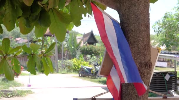 Vlag Van Thailand Buiten Hangen Zonnige Dag Thailand Ultra Slow — Stockvideo