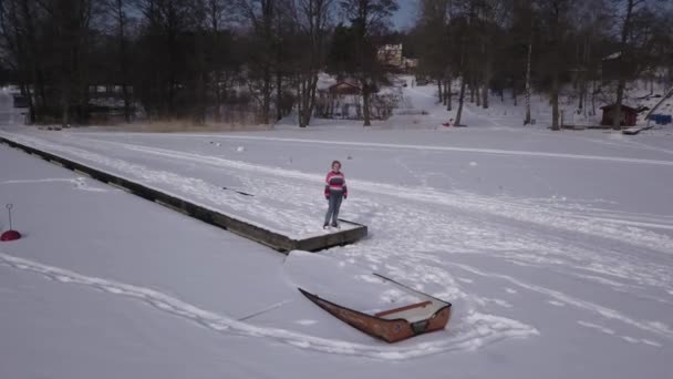 Low Angle Dolly Shot Rotating Lonely Girl Staring Infinite Vastness — Stock Video