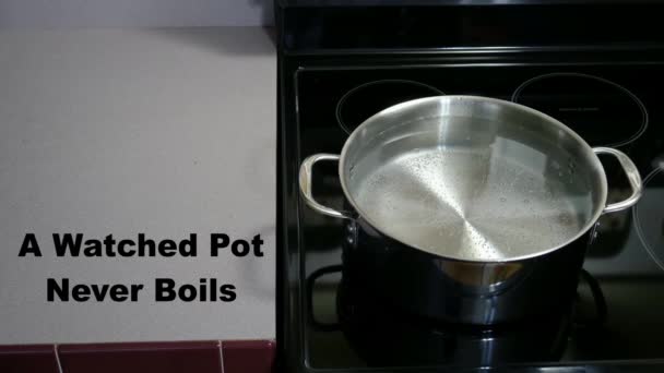 Watched Pot Never Boils Van Timelapse Met Titel — Stockvideo