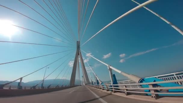 Conduciendo Por Puente Rioantirrio Sobre Golf Corinto Dirección Patras Peloponeso — Vídeos de Stock