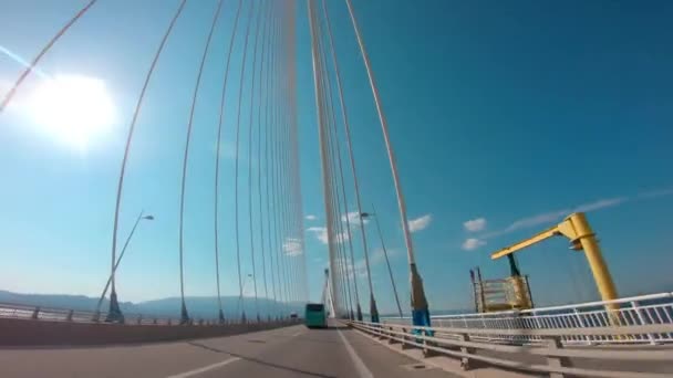 Conduciendo Por Puente Rioantirrio Sobre Golf Corinto Dirección Patras Peloponeso — Vídeo de stock