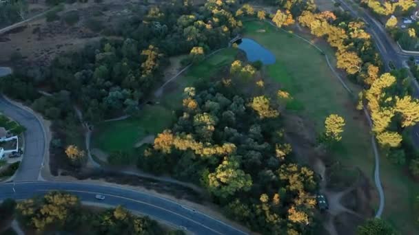 Aerial Drone Shot San Vicente Golf Course Ramona California Sunrise — Vídeos de Stock