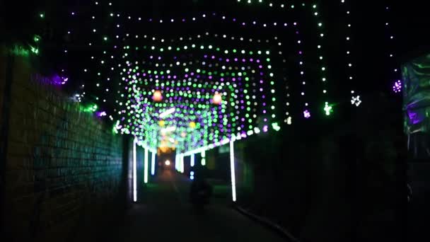 Colorful Decorated Roads Streets Led Lights Christmas Asian Festival Wedding — Stok Video