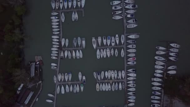 Aerial View Some Stowed Boats Dock — Stockvideo