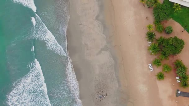 Aerial Rising Top Birdseye Drone Shot Waves Hitting Paradise Beach — Vídeo de Stock