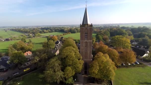 Drone Flying Church Clock — Stok video