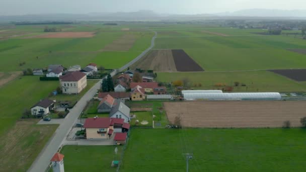Αεροφωτογραφία Της Αγροτικής Κοινότητας Και Των Γεωργικών Εκτάσεων Στη Σλοβενία — Αρχείο Βίντεο