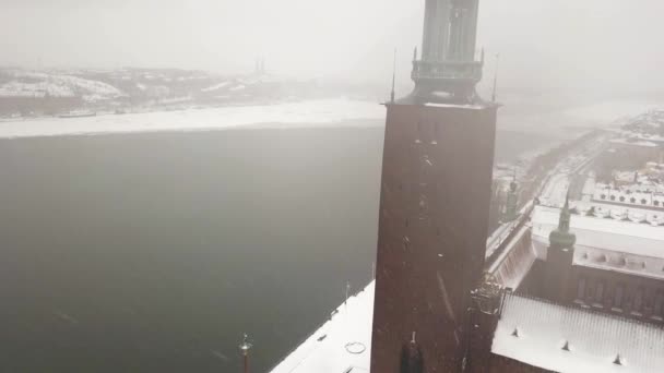 Smooth Upward Panning Motion Showing Beautiful Tower City Hall Cold — Wideo stockowe