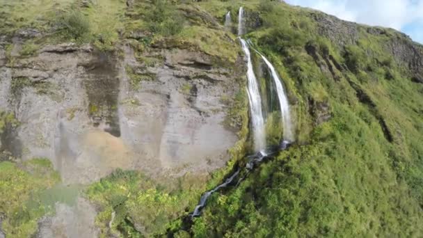 Seljalandsfoss Vízesés Izlandon Egy Gyönyörű Szeptemberi Lövés Gopro Karma Drone — Stock videók