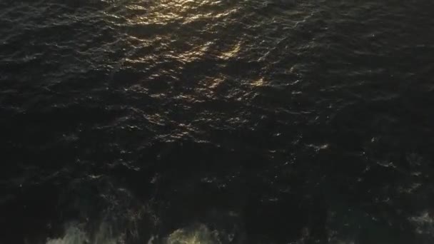 Aerial View Waves Breaking Shore Tilt Reveal Deep Blue Water — Stockvideo