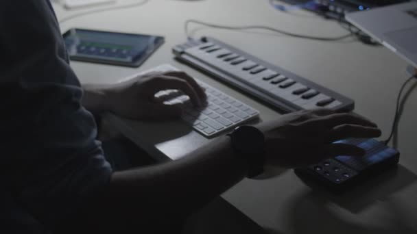 Producer Musician Creating Beat Drum Pad Recording Studio — Stock Video