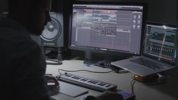 Producer Musician Making Beat Drum Pad Recording Studio — Vídeos de Stock