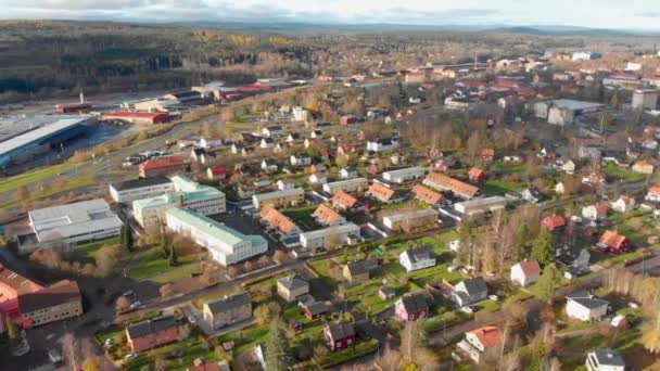 Drone Footage Panning Residential Area School Small Town Some Industries — 비디오